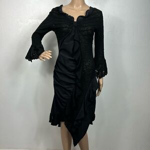 Zone Bleue Paris Y2K Black Mixed Media Asymmetrical Hem Dress Size S